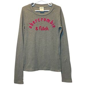 Abercrombie Kids Vintage Long Sleeve Shirt Girl Small Gray Pink Embroidered Logo